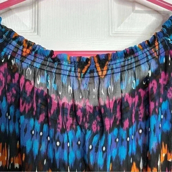 Jessica Sheer Blouse Short Sleeved Off The Shoulder Colourful Elastic  Size XS - Picture 2 of 16